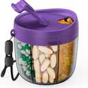 PULIV Portable Pill Dispenser Bottle, Vitamin Organizer with 7 Compartments, Holds Plenty of Supplements with Anti-Mixing & Wide Openings Design, Easy to Retrieve Meds, Includes 20 Labels Dark Purple