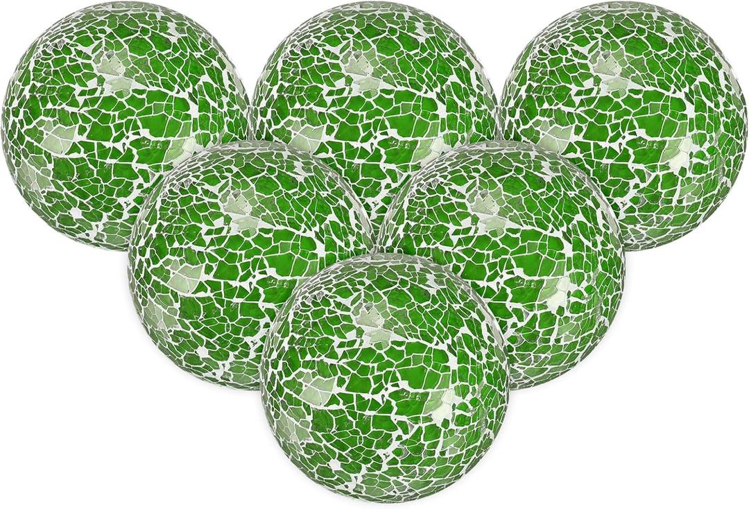 M METERXITY 6-Pack Decorative Ball for Bowls, 2.4 Inch Mosaic Glass Balls Decorative Glass Orbs for Home Decor/ Dining Tables/ Wedding Party/ Coffee Table/ Centerpiece Decor [Green]