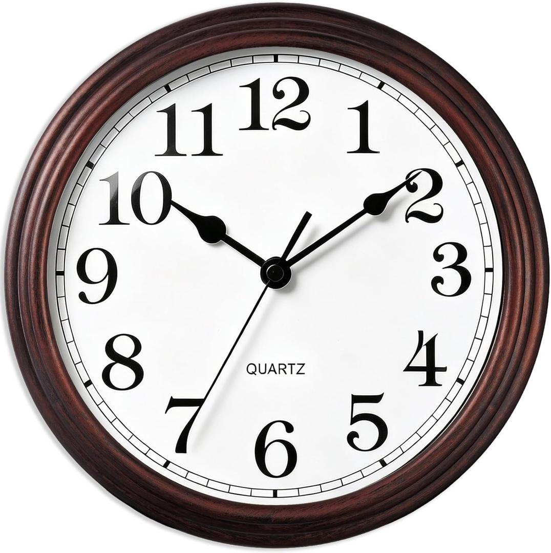 Wall Clock, 9 Inch Silent Wall Clocks Battery Operated, Decorative Clocks for Kitchen Living Room, Bedroom (Bronze White)