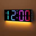 Alampan 12" Large Digital Wall Clock with Remote Control, USB Powered, Corded RGB LED Clock with Full Screen Display, Big Numbers, for Classroom, Living Room, Elderly, Wall Mounted, DST, KSJ-01, Black