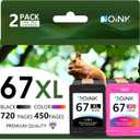67XL Ink Cartridges Black and Color Combo Pack High Yield Replacement for HP 67XL,Compatible with HP DeskJet 4155e 2855e 2755e 2700 2700e 2800e 4100 4255e Envy 6010e 6020e Printers,1 Black 1 Tri-Color
