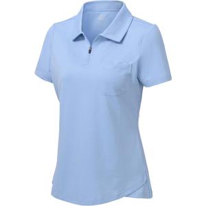 MoFiz Womens Zip up Golf Polo Shirt Short Sleeve Workout Golf Top Moisture Wicking Lightweight Tennis Shirts (Blue, XL)