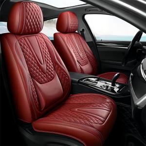 Car Seat Covers Full Set Waterproof Faux Leather Universal Seat Cover for Cars Protectors Fit for Most SUV Truck Sedans Pick-up Jeep, Airbag Compatible (Wine Red, Front Pair)