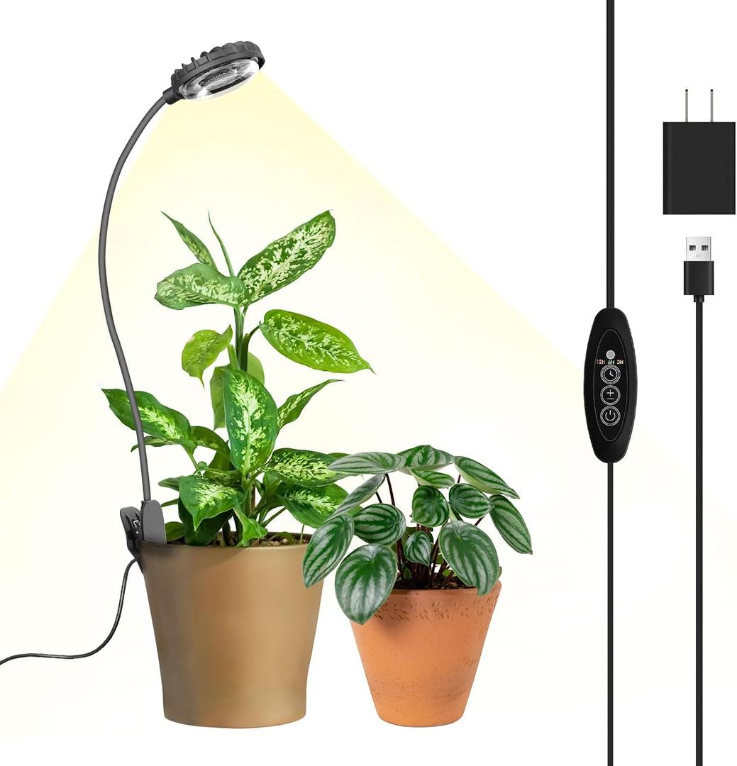 Grow Lights for Indoor Plants, Full Spectrum Plant Grow Lights, 4000K Pot Clip LED Plant Lamps for Indoor Growing with Auto Timer, 4 Dimmable Modes Clip on Light for Succulents 1 Pack