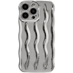 Caseative for iPhone 14 Pro Max Case,Water Ripple Pattern Curly Wave Frame Soft Phone Case (Silver)