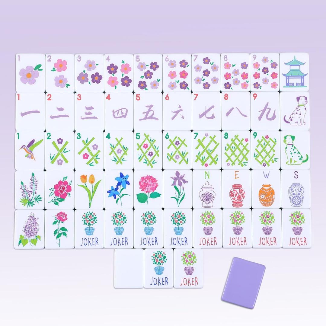 Arrowbash 160 Pcs Floral American Mahjong Set 1.2 Inch Flower Mahjong Tiles Set Melamine Hand Carved Pattern for Adult Mah Jong Tabletop Games Mah Jong Lovers Tiles Only(Purple,Stylish)