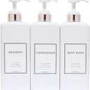 Modern Gold Design Pump Bottle Set 27 oz Refillable Shampoo and Conditioner Dispenser Empty Shower Plastic Bottles with Pump for Bathroom Lotion Body wash, Pack of 3 (White & Silver)