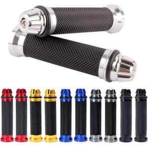 Universal 7/8" 22mm Motorcycle Handlebar Grips - Gel Rubber Compatible with Chopper, Cruiser, Street, Dirt Bike (Silver)