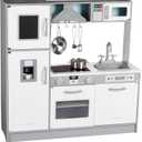 Amazon Basics Kids Kitchen Set, Play Kitchen Toy Playset for Toddlers, Preschoolers, 39"L x 11.8"W x 39"H, White & Gray