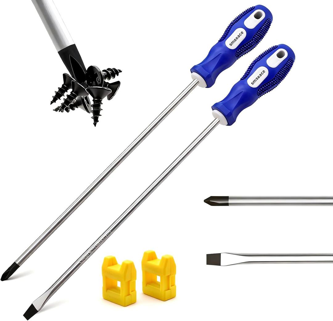smseace 2-Pack 12-Inch Slotted & Phillips Screwdriver Set, Long Flat Blade & Cross-Head Design, Magnetic Extended Screwdriver With Rubber Handle