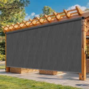 12'W x 8'H Gray Outdoor Roller Shade with Crank Wand Patio Shades Roll up, Privacy Protection & UV Blocking for Pergola | Gazebo, 144"W x 96"H