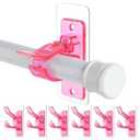 6-Pack No Drill Needed Curtain Rod Holders Brackets, Self Adhesive Rods Holder Hooks, Multipurpose Nail-Free Stick on Curtain Rod Hooks-Transparent Berry Pink