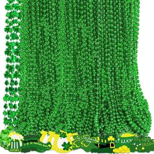 Moon Boat 72PCS St. Patrick's Day Clover Necklaces Green Beads Shamrock Party Supplies Irish Decorations Accessories