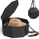 SLEEPING LAMB Hat Box for Travel and Storage, Collapsible Cowboy Cap Organizer for Closet with Handles, Hat Boxes for Men and Women Storage Large Cap Case Carrier with Cardbord, Black (16''L x 7''H)
