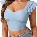 LYANER Women's Summer Sweetheart Blouse Smocked Backless Ruffle Sleeve Tank Crop Tops (Blue, XL)