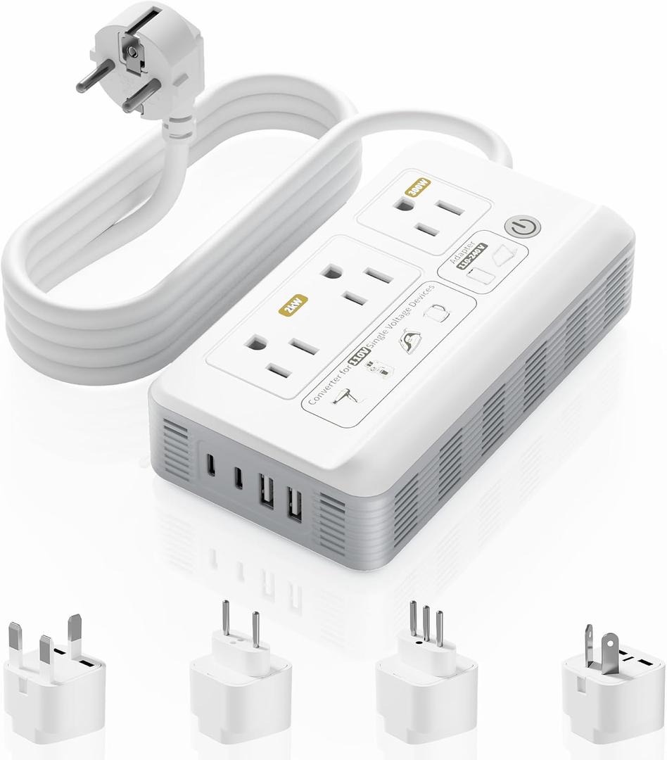 Mapambo 2000W Voltage Converter US to Europe, 7 in 1 Converter for European Travel for Hair Dryer, Kettles, Coffee Makers and etc. 220v to 110v Converter for International Travels (White)