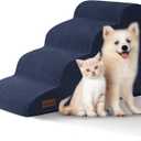 4-Step Dog Stairs and Ramp for Beds or Couches,Non-Slip Sturdy Pet Steps for Small Dogs and Cats,17.4" H,Blue