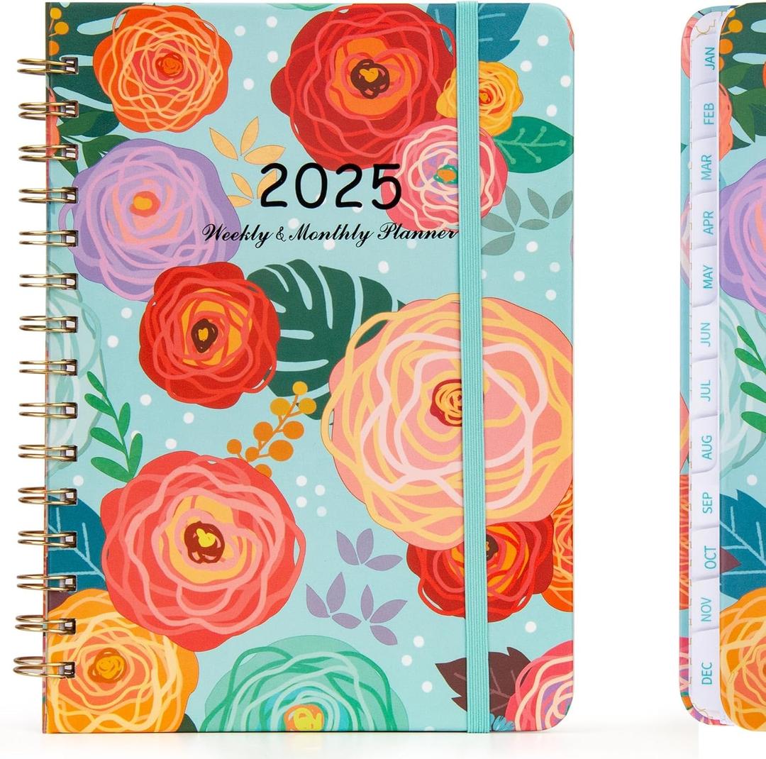Planner 2025, Weekly Planner Undated & To Do List Notebook, 12 Monthly Note Book for Daily Organizer 6.3" x 8.4", Flexible Cover, Colorful Roses (Style D)