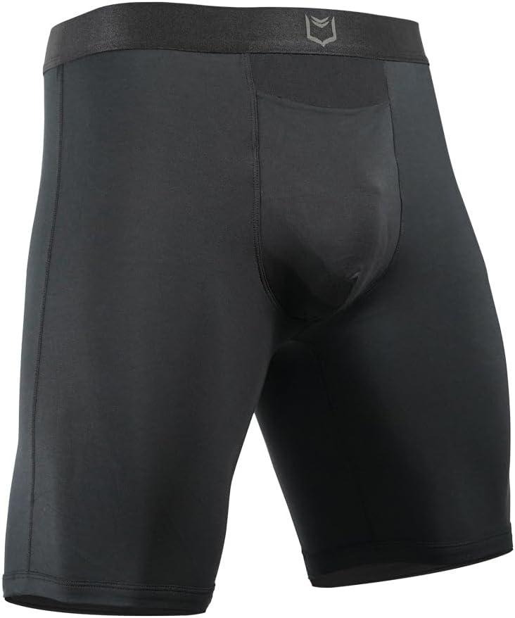 SHEATH V Men's 8" Sports Performance Boxer Briefs w/Horizontal Fly - Black | Single Pouch, Athletic Fit (XX-Large)