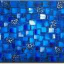 MyArton Thick Textured Abstract Squares Canvas Wall Art Hand Painted Artwork Modern Dark Blue add Silver Oil Painting for Home Decor Framed Ready to Hang 40x20inch