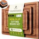 Socisen 3 Packs Bamboo Cutting Board Set with Non Slip Feet and Over Sink Nice Solid Thick Wood Juice Groove Chopping Board Extra Large Big Small Best Hardwood Kitchen Counter Organic Vegetable (Brown)