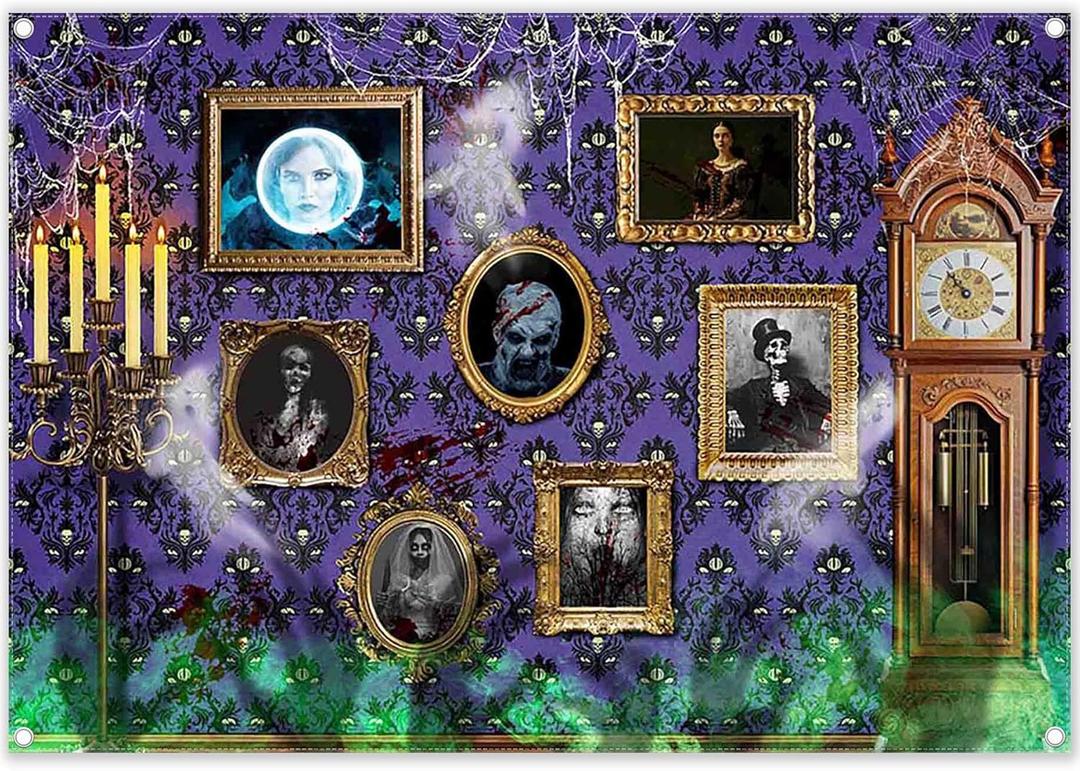 Fabric 7x5ft Halloween Haunted House Frame Photography Backdrop Spooky Ghost Mansion Spider Background Magic Wall Party Decorations Photo Banner Props
