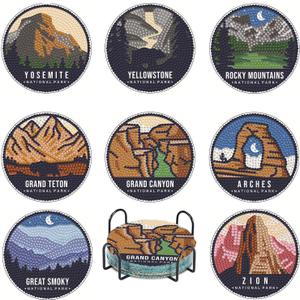 Baipisan 8 PCS National Park Diamond Art Coasters Kits, Diamond Painting Coasters with Holder Set of 8, DIY Drink Art Crafts Supplies for Adults Cup Mat House Warming Gifts Non-Slip 3.9inch