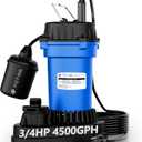FOTING 3/4HP Submersible Sump Pump,4500 GPH Cast Iron Sewage/Effluent Pump,Automatic Tethered Float Switch,Septic Pump for Basement,Septic Tank,Basin,Sewage Well,1-1/2" NPT Discharge, Dark Blue