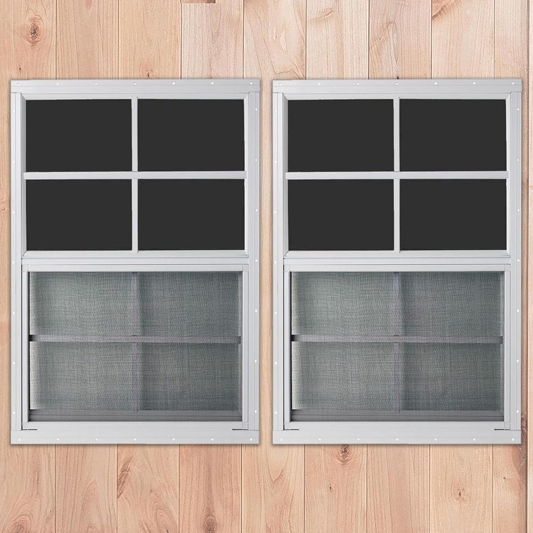 24" x 36" Shed Windows 2 Pack,Small Windows with Tempered Glass - Flush Mount | Ultimate Choice for Chicken Coop, Greenhouse, Garage, Playhouse