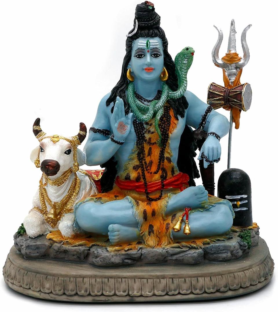alikiki Indian God Lord Shiva Statue - Gifts for Indian Hindu 6.7" H Shiva Idol W/Cow Indian Return Gifts Yoga Studio Meditation Room Spiritual Decor Home Office Mandir Altar Pooja Item