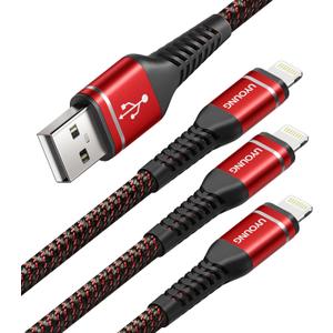 UYOUNG iPhone Charger Cable 3Pack 6FT [Apple MFi Certified] USB to Lightning Cable Nylon Braided Heavy Duty Fast Charging Cord Compatible with iPhone 14/13/12/11/SE/X/XS/XR/8/7/6/6S/iPad - Red
