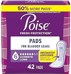 Poise Incontinence Pads for Women, Maximum Absorbency, Long, Pack of 42