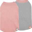 KYEESE 2Pack Dog Shirts Waffle for Small Dogs Stretchy T-Shirts Lightweight Tank Top Sleeveless Dog Vest Breathable Cat Shirt, Medium, Pink+Grey (Medium (7-11lbs))