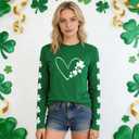 St Patricks Day Shirt Women Lucky Shamrock T-Shirt Saint Patricks Day Long Sleeves (Green, S)