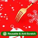 Smiry Plastic Christmas Tablecloth, Snowflake Wipeable Flannel Backed Vinyl Tablecloth, Waterproof Elastic Fitted Table Cover for Christmas Dinner, and New Year Celebration (White & Red, 30x96 Inches)