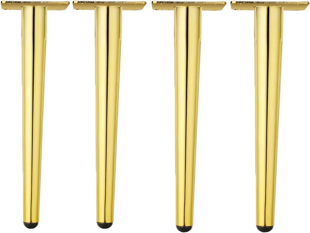 Osring 12 Inch Furniture Table Legs Golden, Steel Round Tapered Modern Sofa Feet, Straight Metal Furniture Legs Hardware for Cabinet and Couch, 4 Pack