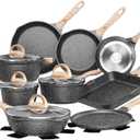 JEETEE Pots and Pans Set Nonstick 23pcs, Healthy Kitchen Cookware Sets, Induction Cooking Set W/Gray Granite Stone Frying Pans, Saucepans, Saut Pan, Griddle Pan & Crepe Pan (PFOA Free) (23 pcs Granite Set)