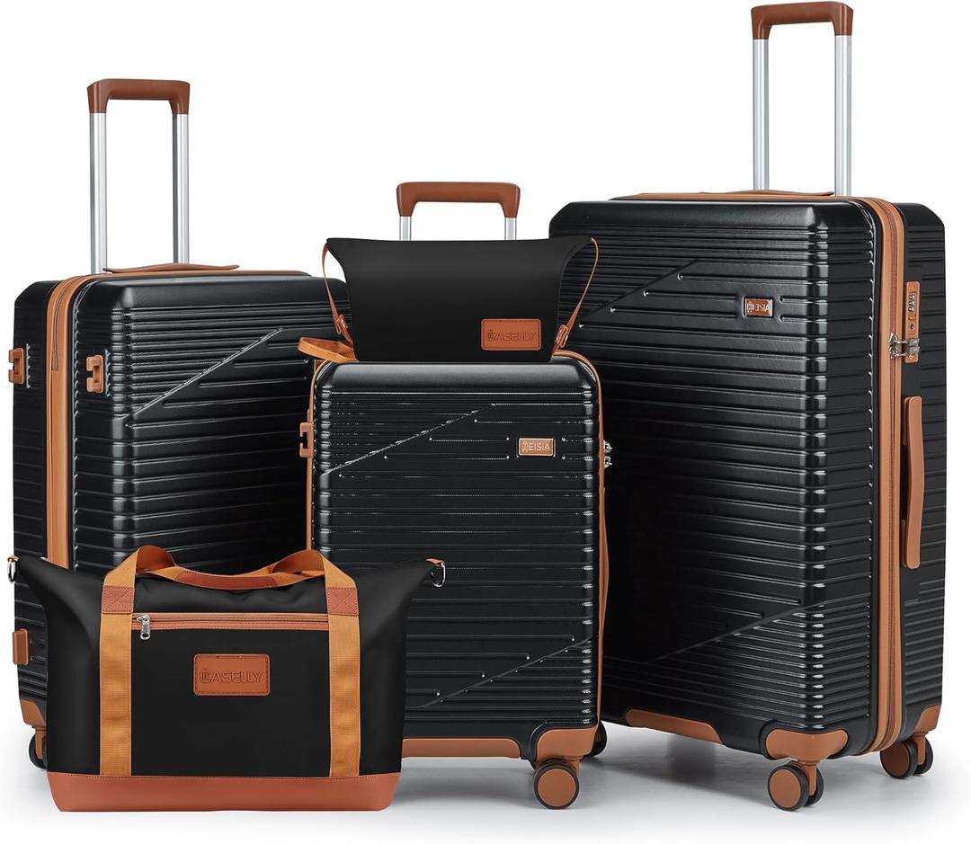 NEISIA Luggage Sets 3 Piece, Hard Shell Carry on Suitcase with Spinner Wheels and TSA Lock, Travel Lightweight Luggage Set with YKK Zippers (Black, 5 piece Sets20/24/28/DB/TB)