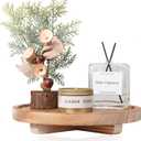 Round Decorative Tray Wood Bathroom Counter Organizer Farmhouse Kitchen Decor Wooden Riser for Soap Dish, Perfume, Candle, Sponge, 9" - Brown