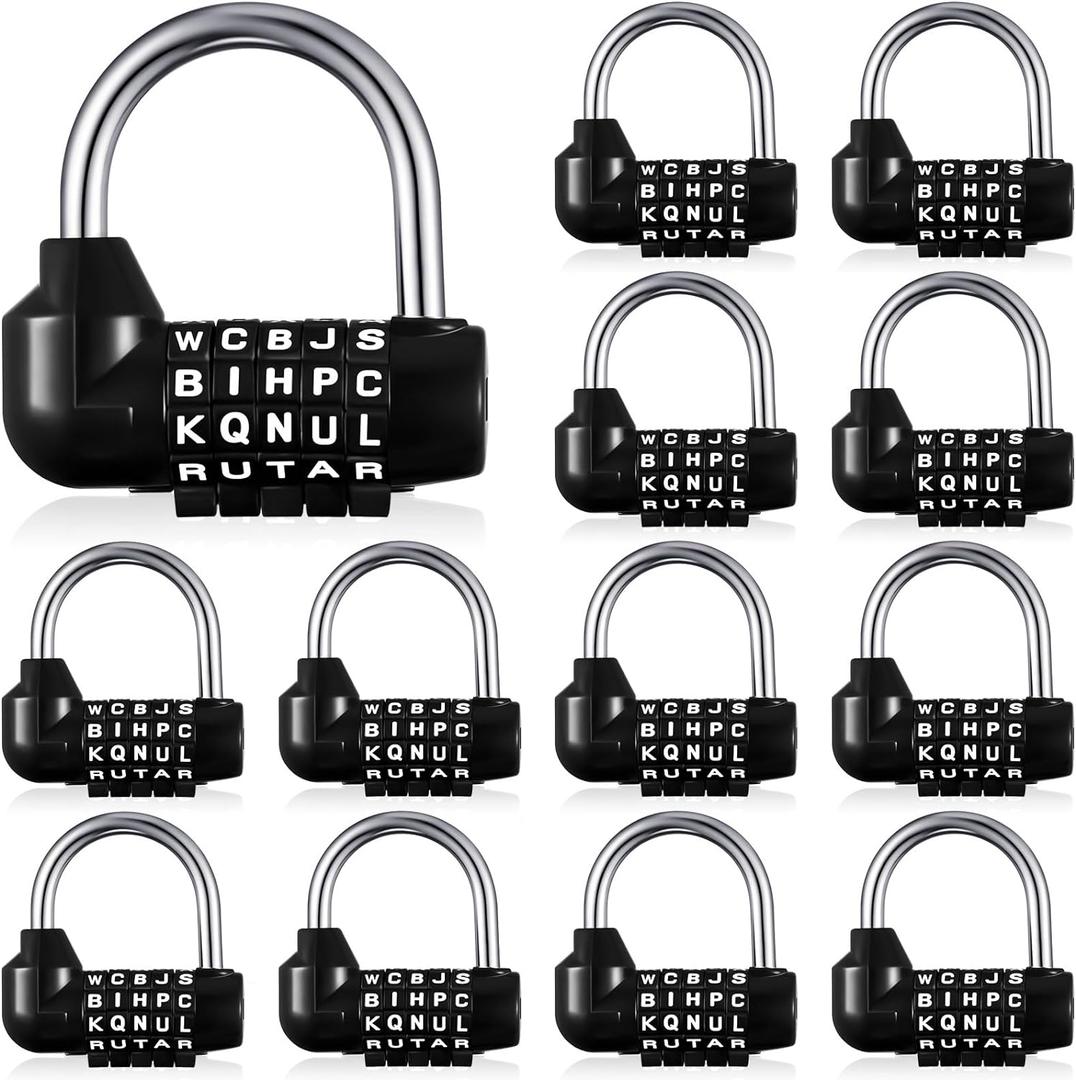 Shimeyao 12 Pcs Gym Locker Lock 5 Digit Combination Your Own Word Safety Padlock for Toolbox, Hasp Cabinet Storage, Black