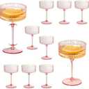 XUWAIDSGN 11 Pcs Champagne Martini Glasses 9 Oz with Gilded Removable Gold Rim Coupe Glasses Pink Martini Glasses Plastic Mimosa Vintage Coupe Glasses Set For Wedding Anniversary (11, Ribbed Pink)