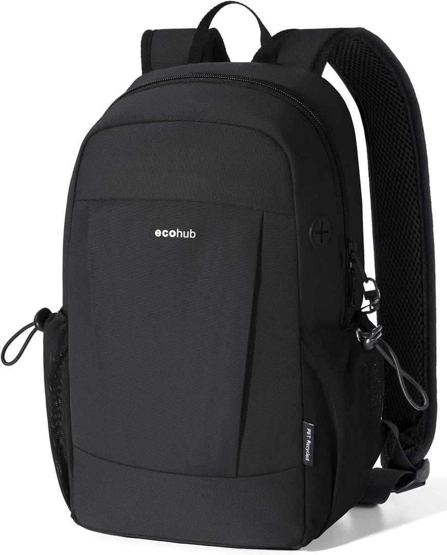 ECOHUB Mini Anti-Theft RFID Backpack for Women and Men, Water-Resistant, Lightweight Travel Daypack with iPad Sleeve, Key Holder, 9 Pockets, Daily Short Trips, Black
