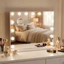 Makeup Vanity Mirror with 15 Dimmable LED Bulbs23"x18" Large Vanity Mirror with 3 Color LightsDetachable 10X Magnifying MirrorWhite Vanity Lighted Mirror for Tabletop and Wall Mounted