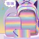Unicorn Girls Backpack with Lunch Box for Kids Gradient Rainbow Glitter Bookbag for Age 4-6 6-8 8-10 School Bag for Primary Kindergarten Elementary Pre School Aesthetic Lightweight Mochila Para Nias (Macaron)