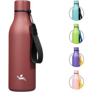 Insulated Water Bottle with Strap,18 oz Double Wall Stainless Steel Vacuum Bottles Metal Water Flask,Brick Red