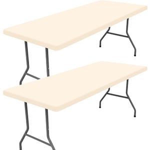 Moosfor Spandex 5 Foot Rectangle Table Cloth 2 Pack, Elastic Fitted Tablecloths for Picnic, Stretch Washable Patio Table Cover for Outdoor, Camping, Banquet and Parties (Champagne, 30"x60")