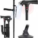 Walking Cane for Men & Women, 3-in-1 Folding Cane with Alarm and Light, Adjustable, Free Standing, Collapsible Walking Stick for Seniors Balance with a Second Handle