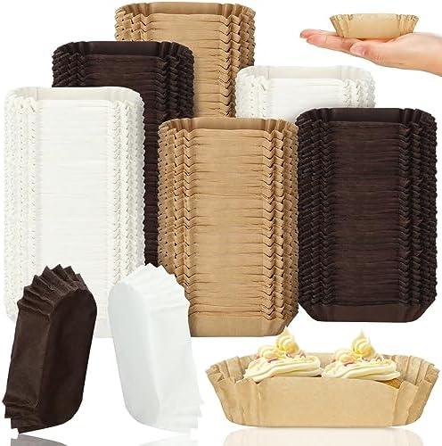 Mifoci Mini Oval Cupcake Papers Disposable Brownie Baking Cups Cake Loaf Pan Liners Boat Shaped Muffin Cupcake Wrappers for Weddings Birthdays