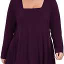 OVERWORETY Womens Plus Size T-Shirt Square Neck Long Sleeve Loose Casual Tunic Tops (4X, Aa- Purple)