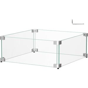 20.5 x 20.5 x 6 Inch Glass Wind Guard for Propane Gas Fire Pit Table, Square Thick Tempered Glass Shield, Firepit Glass Barrier with Aluminum Corner Bracket & Rubber Feet